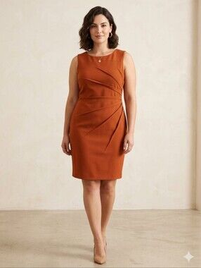 Calvin Klein Rust Orange Sleeveless Pleated Sheath Dress Size 14
